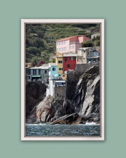 White framed artistic print of Vernazza, Cinque Terre, Italy. Created by Photographer Scott Allen Wilson.