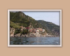 White framed landscape of the village of Manarola in Cinque Terre, Italy. Captured by Photographer Scott Allen Wilson.