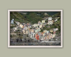 White framed artistic print of a landscape in Rio Maggiore, Cinque Terre, Italy. Shot by Photographer Scott Allen Wilson.