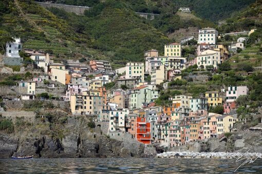 View of Rio Maggiore in Cinque Terre, Italy. Colorful houses and vineyards overlooking the sea. By Photographer Scott Allen Wilson.
