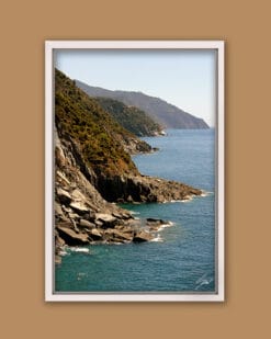 White framed artistic print of Vernazza in Cinque Terre, Italy. Created by Photographer Scott Allen Wilson.