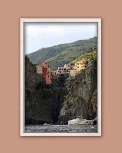 White framed print of the rocky coastline in Monterosso al Mare in Cinque Terre, Italy. By Photographer Scott Allen Wilson.