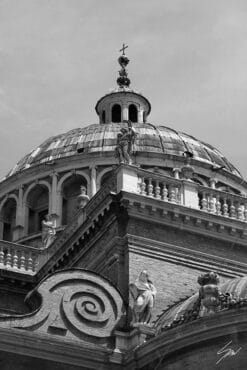 Black and white print of the dome of the Basilica di Santa Maria della Steccata in Parma. Captured by Photographer Scott Allen Wilson