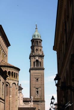 Print of a tower contrasting with the blue sky in Parma. Shot by Photographer Scott Allen Wilson