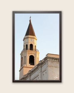 Black framed print of a clock tower at dawn in Pescara, Italy. By Photographer Scott Allen Wilson.