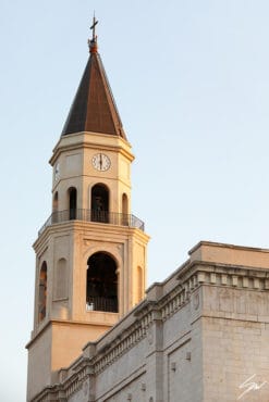 Print of a clock tower at dawn in Pescara, Italy. By Photographer Scott Allen Wilson.