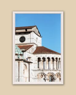A white framed print of the Dome of Lucca in Italy. By Photographer Scott Allen Wilson.