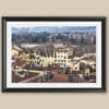 A black framed print of a view of the city of Lucca, Italy. By Photographer Scott Allen Wilson.