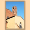 A wooden framed print of a red brick tower in Lucca, Italy. By Photographer Scott Allen Wilson.