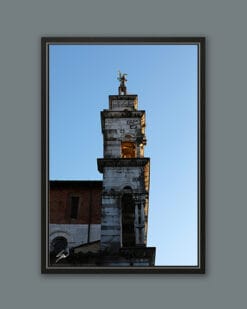 A black framed print of San Michele in Foro in the city of Lucca, Italy. By Photographer Scott Allen Wilson.