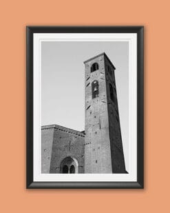 A black framed print of San Francesco Church in Lucca, Italy. By Photographer Scott Allen Wilson.