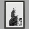 A black framed b&w print of Church of San Michele in Foro in Lucca, Italy. By Photographer Scott Allen Wilson.