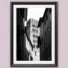 A black framed b&w print of Torre San Frediano in Lucca, Italy. By Photographer Scott Allen Wilson.