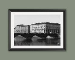 A b&w framed print of a bridge in Torino, Italy. By Photographer Scott Allen Wilson.