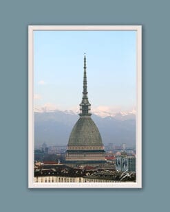 A white framed print of the Mole Antonelliana in Torino, Italy. By Photographer Scott Allen Wilson.