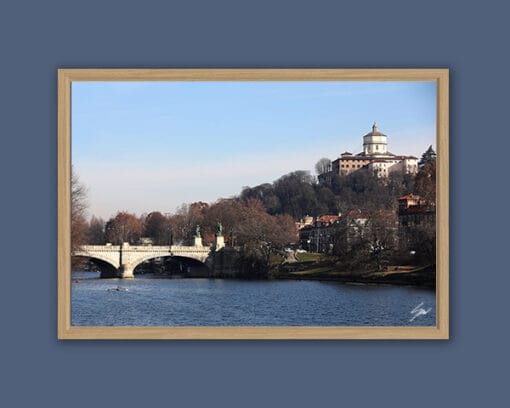 A wooden framed print of the banks of the river Po in Torino, Italy. By Photographer Scott Allen Wilson.