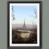 A black framed print of a view from a park in Torino, Italy. By Photographer Scott Allen Wilson.