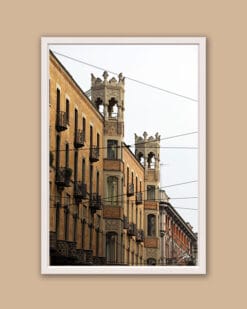 A white framed print of power lines in Torino, Italy. By Photographer Scott Allen Wilson.