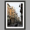 A black framed print of Torino's city center, Italy. By Photographer Scott Allen WIlson.