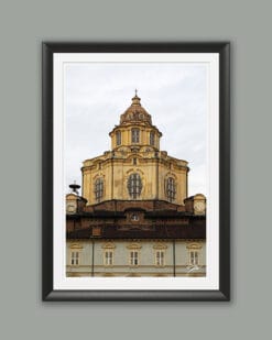 A black framed print of the Royal Church of San Lorenzo in Torino, Italy. By Photographer Scott Allen Wilson.