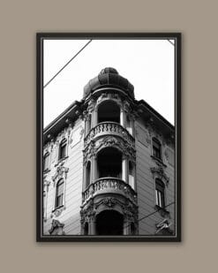 A b&w framed print of a noble building in Torino, Italy. By Photographer Scott Allen Wilson.