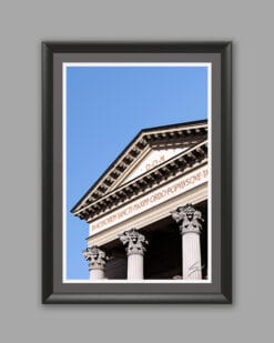 A black framed print of Gran Madre di Dio Church's façade in the city of Torino, Italy. By Photographer Scott Allen Wilson.