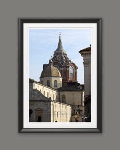 A black framed print of the Holy Shroud Chapel in Torino, Italy. By Photographer Scott Allen Wilson.