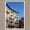 A white framed print of a palace hit by light and shadow in Torino, Italy. By Photographer Scott Allen Wilson.