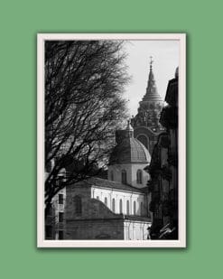 A white framed print of the Holy Shroud Chapel in Torino, Italy. By Photographer Scott Allen Wilson.