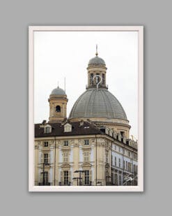 A white framed print of the Basilica Mauriziana in Torino, Italy. By Photographer Scott Allen Wilson.