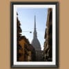 A black framed print of a view of the Mole Antonelliana in Torino, Italy. By Photographer Scott Allen Wilson.