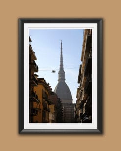 A black framed print of a view of the Mole Antonelliana in Torino, Italy. By Photographer Scott Allen Wilson.