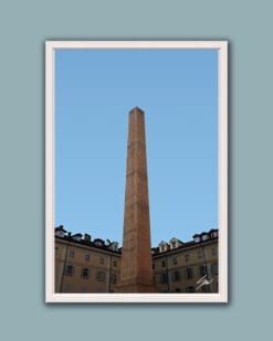 A white framed print of the obelisk in Torino, Italy. By Photographer Scott Allen Wilson.