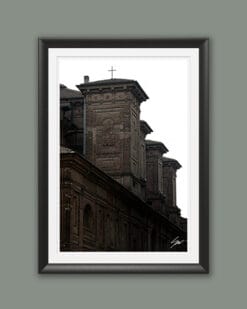 A black framed print of a cathedral in Torino, Italy. By Photographer Scott Allen WIlson.