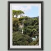 Wooden framed artistic print of a gorgeous landscape in Genova, Italy, showcasing two statues under a waterfall. Photo captured by Travel Photographer Scott Allen Wilson.