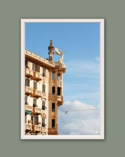 Wooden framed artistic print of a tranquil scenery in Genova, Italy, showcasing the statue of an angel gazing towards the sea. Photo captured by Travel Photographer Scott Allen Wilson.