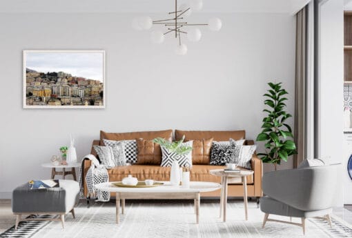 The sparkling and intricate geometric shapes in this shot perfectly match the numerous elements in this neutral painted room.