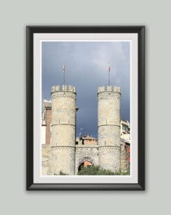 Wooden framed artistic print of a stunning historic construction in Genova, Italy, showcasing the ancient doors of the city. Photo captured by Travel Photographer Scott Allen Wilson.