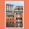 Wooden framed artistic print of a historical house in Genova, Italy, tinted a bright orange color. Photo captured by Travel Photographer Scott Allen Wilson.