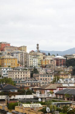 Vibrant array of residences form a gorgeous mosaic against the Genovese grey sky. Photo captured by Travel Photographer Scott Allen Wilson.