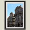 Wooden framed artwork by Travel Photographer Scott Allen Wilson, showcasing a decorated historical palace and a more modern, domed structure hosting a sushi restaurant.