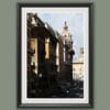 Wooden framed artistic print of tall rowed edifices, immersed in light and darkness. Photo captured in Genova, Italy, by Travel Photographer Scott Allen Wilson.